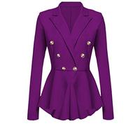 LoveLeiter Damen Blazer RüSchen SchößChen Knopf Freizeitjacke Mantel Outwear Frauen Herbst Winter BüRo Cardigans Anzug Lange Jacke Winterjacke Windmantel Kurzjacket Dicke Kurze DüNne Warme(Lila,XL)