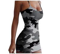 LoveLeiter Damen Sommerkleid Elegant Camouflage Trägerlos Kleid Sommer Bodycon Kleid Slim fit Bleistiftkleid Mode Minikleid Ärmelloses Knielang Kleid Strandkleid Cocktailkleid Partykleid Abendkleid