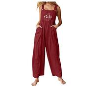 LoveLeiter Jumpsuit Damen Breites Bein Latzhose Lang Ärmellos Overalls Sommer Träger Playsuit Romper Einteiler Strampler Retro Bootcut Hosenanzug Leinen Spielanzug Lose Atmungsaktiv Trägerhose