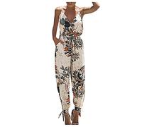 LoveLeiter Jumpsuit Damen V- Ausschnitt Strampler Sommer-Schlinge Overalls Hohe Taille Playsuit Breites Bein Romper Einteiler Ärmellos Locker Hosenanzug Elegant Strampler aus Baumwolle Spielanzug