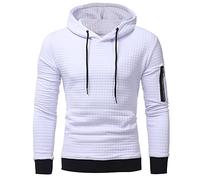 LoveLeiter Sweatshirt Herren Kapuzenpulli Tops Jacke Taschen Mantel Outwear Kapuzenpullover Hoodie Langarm Plaid Outwear MäNner Hoody Sport Fitness Training Langarmshirt Pullover Pulli(Weiß/A,M)