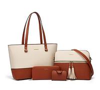Lovematch Damen-Handtaschenset aus Kunstleder, mit Tragegriff, 4-teilig, Beige+Braun, Large