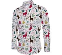 Loveternal Men Casual Christmas Shirts Funky 3D Printed Dress Shirts Long Sleeve T-Shirt Button Down Slim Fit Xmas Green Blouse M