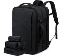 LOVEVOOK 32-50L Handgepäck Rucksack, Supergroßer erweiterbar Reiserucksack Flugzeug, Laptop Rucksack für 18 Zoll Herren Damen, Flug genehmigt Rucksack Anti-Diebstahl, Schwarz