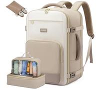 LOVEVOOK Handgepäck Rucksack, 17.3 Zoll Rucksack Handgepäck Flugzeug, Groß Reiserucksack Damen Spritzwasserfest, 40L Travel Backpack, Reise und Business, Urlaub Must Haves - Khaki Beige