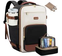 LOVEVOOK Handgepäck Rucksack, 17.3 Zoll Rucksack Handgepäck Flugzeug, Groß Reiserucksack Damen Spritzwasserfest, 40L Travel Backpack für Reise und Business, Urlaub Must Haves - Schwarz Beige Braun