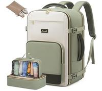 LOVEVOOK Handgepäck Rucksack, 17.3 Zoll Rucksack Handgepäck Flugzeug, Groß Reiserucksack Damen Spritzwasserfest, 40L Travel Backpack für Reise und Business, Urlaub Must Haves - Teegrün Beige
