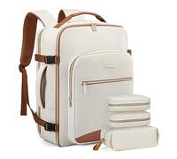 LOVEVOOK Handgepäck Rucksack, 45L Groß Reiserucksack Damen Flugzeug Koffer Travel Backpack, Wasserdicht Reisetasche mit 18 Zoll Laptopfach für Reise Business Geschäftsreise Weekend Wandern Beige