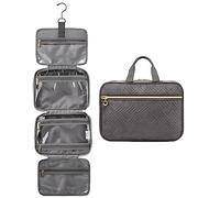 LOVEVOOK Kulturtasche Damen Gross, wasserdichte Kulturbeutel zum Aufhängen, Faltbare Waschtasche Kosmetiktasche Groß mit 360°Drehbare Haken, Waschbeutel Makeup Bag Cosmetic Bag für Damen, Grau