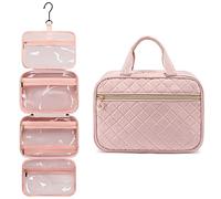 LOVEVOOK Kulturtasche Damen Gross, wasserdichte Kulturbeutel zum Aufhängen, Faltbare Waschtasche Kosmetiktasche Groß mit 360°Drehbare Haken, Waschbeutel Makeup Bag Cosmetic Bag für Damen, Rosa