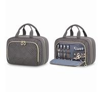 LOVEVOOK Kulturtasche Damen mit Separate Schmuckfach, Wasserdicht Kulturbeutel zum Aufhängen Faltbare Waschtasche Kosmetiktasche Groß mit 360°Drehbare Haken Waschbeutel für Damen Grau