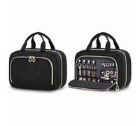 LOVEVOOK Kulturtasche Damen mit Separate Schmuckfach, Wasserdicht Kulturbeutel zum Aufhängen Faltbare Waschtasche Kosmetiktasche Groß mit 360°Drehbare Haken Waschbeutel für Damen Schwarz