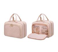 LOVEVOOK Kulturtasche Damen mit Separate Schmuckfach, Wasserdicht Kulturbeutel zum Aufhängen Faltbare Waschtasche Kosmetiktasche Groß mit 360°Drehbare Haken Waschbeutel für Damen Rosa