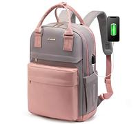 LOVEVOOK Rucksack Damen, 15,6 Zoll Laptop Rucksack Schulrucksack Mädchen Teenager mit Laptopfach, Wasserdichter Schultasche Daypack Elegant für Schule Uni Reise Arbeit, Rosa Grau