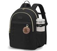 LOVEVOOK Rucksack Damen, Schulrucksack Mädchen Teenager mit Plüschanhänger 15,6 Zoll Laptop Schultasche, Leichter School Bag Groß Lässig Schulranzen für Schule Uni, Schwarz