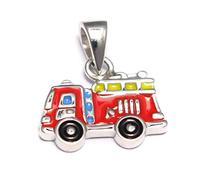 Loveyourdiamonds Kleiner bunter Feuerwehrauto Ketten Anhänger aus echtem 925 Sterling Silber für Kinder