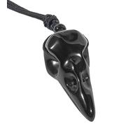 Lovionus89 Natürlicher Kristallstein Rabenschädel Anhänger Halskette Handgeschnitzter Krähenschädel Charme mit verstellbarem Band, Schwarzer Obsidian