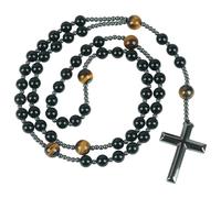 Lovionus89 Schwarzer Gallstein Kreuz Anhänger, natürliche Heilung Kristall Stein Perlen lange Halskette für Männer Frauen Stress Relief Balance, Schwarzes Obsidian