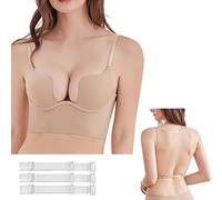 Low Back Bra for Backless Dress, Low Back Bra for Women, Womens Low Back Bra Wire Lifting Deep U Shaped Plunge Backless Bra, Lifting Push Up Convertible Seamless Underwire Bra (32B,Beige)