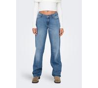 Low-rise-Jeans ONLY "ONLBRITNEY LOW STRAIGHT DNM AZG OS", Damen, Gr. XS, Länge 32, medium blau denim, Denim/Jeans, Obermaterial: 100% Baumwolle, unifarben, lang, Jeans, Mittlere Waschung für einen gew