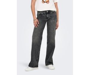 Low-rise-Jeans ONLY "ONLJUICY LW WIDE DNM DOT890 NOOS", Damen, Gr. 32, Länge 32, dunkelgrau denim, Denim/Jeans, Obermaterial: 99% Baumwolle, 1% Elasthan, unifarben, lang, Jeans, Baumwollmischung (9377