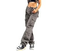 Low Waist Jeans Damen Baggy Y2K Cargohose Cargo Gerade Breites Bein Denim Hosen Aesthetic Vintage Jeanshosen 90er Streetwear Jeanshose Straight Leg Pants Loose Fit Boyfriend Pants Teenager Mädchen