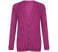 Loxdonz Damen Strickjacke mit langen Ärmeln und Zopfmuster, fuchsia, L