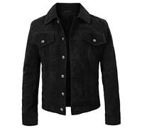 LP-FACON Trucker-Wildlederjacke für Herren, Western-Stil, Cowboy-Lederjacke, Braun/Schwarz, Schwarz, Large