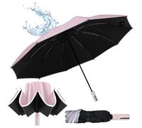 LPAMABA Regenschirm,Windproof Umbrella mit 10 Rippen, Sturmfest Faltbar Schirm Automatisch Auf Und Zu Taschenschirm Sicherheit Reflektierender Regenschirm Rosa 107cm Spannweite Reiseschirm für Damen