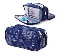 LParkin Federmäppchen Sonne und Mond, super großes Fassungsvermögen, 3 Fächer, Leinwand, Federmäppchen, Büro, Schule, Sternzeichen, Geschenke, Mond und Stern, Solar- und Monddesign mit drei Fächern