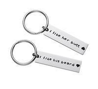 LParkin Schlüsselanhänger mit Aufschrift „I Like Her Butt I Like His Beard“, rechteckig, für Ehemann, Ehefrau, Freund, Freundin, Paar, Geschenk zum Jahrestag, Valentinstag, Bärt, Herren