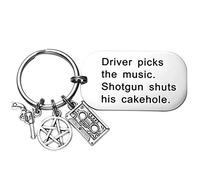 LParkin Supernatural Gifts Schlüsselanhänger Driver Picks The Music Shotgun Shuts His Cakehole Supernatural Geburtstagsgeschenk für Männer Frauen, weiß, M