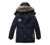 LPATTERN Jungen Winterjacke mit Abnehmenbarer Fellkapuze Kinder Wintermantel Steppjacke Warm Verdickte Parka Übergangsjacke Outdoorjacke, Navy blau, 104-110