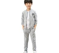 LPATTERN Kinder Jungen Frühling & Herbst 2tlg Bekleidungsset Zweiteiler Sportanzug Trainingsanzug Jogginganzug Freizeitanzug Outfit-Set(Trainingsjacke+ Trainingshose), Grau, 122-128(Label:130)