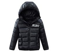 LPATTERN Kinder Jungen/Mädchen Leicht Daunenjacke Steppjacke Winterjacke Übergangsjacke gefüttert mit unabnehmbarer Kapuze, Schwarz, 164(Label: 170)