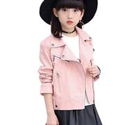 LPATTERN Kinder Mädchen Lederjacke Frühling Herbst Leder Übergangsjacke Motorrad Biker Style Lederjacke in Einfarbig, Rosa, 98