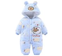 LPATTERN Säugling/Baby Jungen/Mädchen Winter Spielanzug Kapuzen-Overall Einteiler Jumpsuit Spieler Strampler Ouftit, Schaf Blau, 0-3 Monate(Label:59cm)