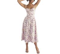 LPBSKHJW Damen-Korsett mit Blumenmuster, Midi-Kleid, bedrucktes Bustier-Sommerkleid, Sommer-Strand-Korsettkleid, fließender Schlitz-Sommerkleid, T, Small