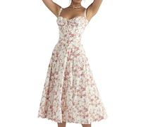 LPBSKHJW Damen-Korsett mit Blumenmuster, Midi-Kleid, bedrucktes Bustier-Sommerkleid, Sommer-Strand-Korsettkleid, fließender Schlitz-Sommerkleid, h, Small