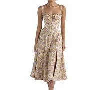 LPBSKHJW Damen-Korsett mit Blumenmuster, Midi-Kleid, bedrucktes Bustier-Sommerkleid, Sommer-Strand-Korsettkleid, fließender Schlitz-Sommerkleid, a, Medium