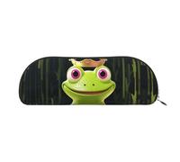 LPSRTWE Federmäppchen aus Leder, Motiv: Krone, Frosch, Stifttasche mit Reißverschluss, Make-up-Tasche, kleines Federmäppchen für Arbeit und Büro, silber, One Size