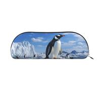 LPSRTWE Federmäppchen aus Leder, Motiv: Schneegebirge, Pinguin, Stifttasche mit Reißverschluss, Make-up-Tasche, kleines Federmäppchen für Arbeit und Büro, silber, One Size