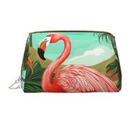 LPSRTWE Reise-Make-up-Tasche für Damen, große Kapazität, Kosmetiktasche, PU-Leder, wasserdicht, Kulturbeutel, tropischer Flamingo, Make-up-Tasche, tragbar, weit offen, Make-up-Organizer mit
