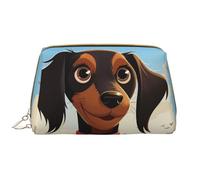 LPSRTWE Reise-Make-up-Tasche für Damen, große Kapazität, Kosmetiktasche, PU-Leder, wasserdicht, Kulturbeutel, "I Love My Dog", Dackel, Make-up-Tasche, tragbar, weit offen, Make-up-Organizer mit