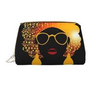 LPSRTWE Reise-Make-up-Tasche für Damen, große Kapazität, Kosmetiktasche, PU-Leder, wasserdicht, Kulturbeutel, niedliche afrikanische Frau, Make-up-Tasche, tragbar, weit offen, Make-up-Organizer mit