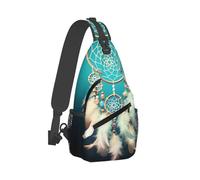 LPSRTWE Sling Rucksack, Umhängetasche, leichte Brusttasche, weiß, Traumfänger, Federn, Bauchtasche, Reisen, Wandern, Tagesrucksack