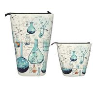 LPSRTWE Teleskop-Federmäppchen, Chemie-Druck, Stifthalter, Stehendes Federmäppchen, niedlicher Ständer, Organizer, Pop-Up-Kosmetiktasche mit Reißverschluss, tragbares Federmäppchen für Büro