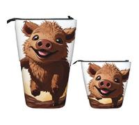 LPSRTWE Teleskop-Federtasche Pinguin mit Brille, Stifthalter, Stehendes Federmäppchen, niedlicher Stand-up-Stifthalter, Organizer, Pop-Up-Kosmetiktasche mit Reißverschluss, tragbares Federmäppchen für