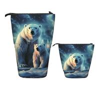 LPSRTWE Teleskop-Federtasche, Pudel, Hunde, Stiftehalter, Stehendes Federmäppchen, niedlicher Ständer, Organizer, Pop-Up-Kosmetiktasche mit Reißverschluss, tragbares Federmäppchen für Büro, Eisbären