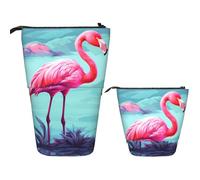 LPSRTWE Teleskop-Federtasche, Pudel, Hunde, Stiftehalter, Stehendes Federmäppchen, niedlicher Ständer, Organizer, Pop-Up-Kosmetiktasche mit Reißverschluss, tragbares Federmäppchen für Büro, Flamingos